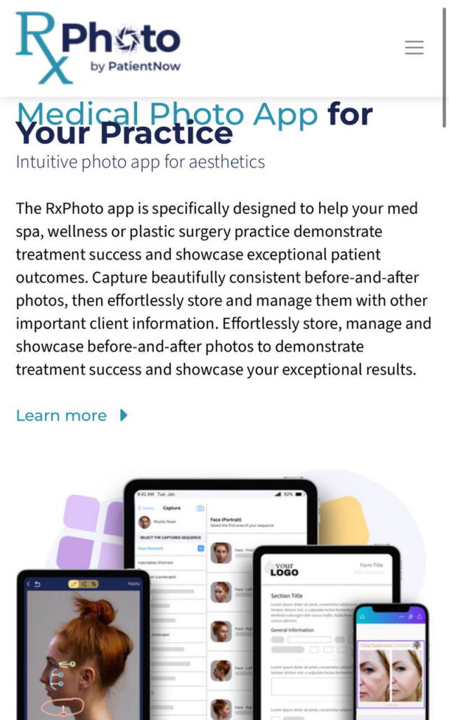 rxphoto app for beauty practice in salon DH Estetica