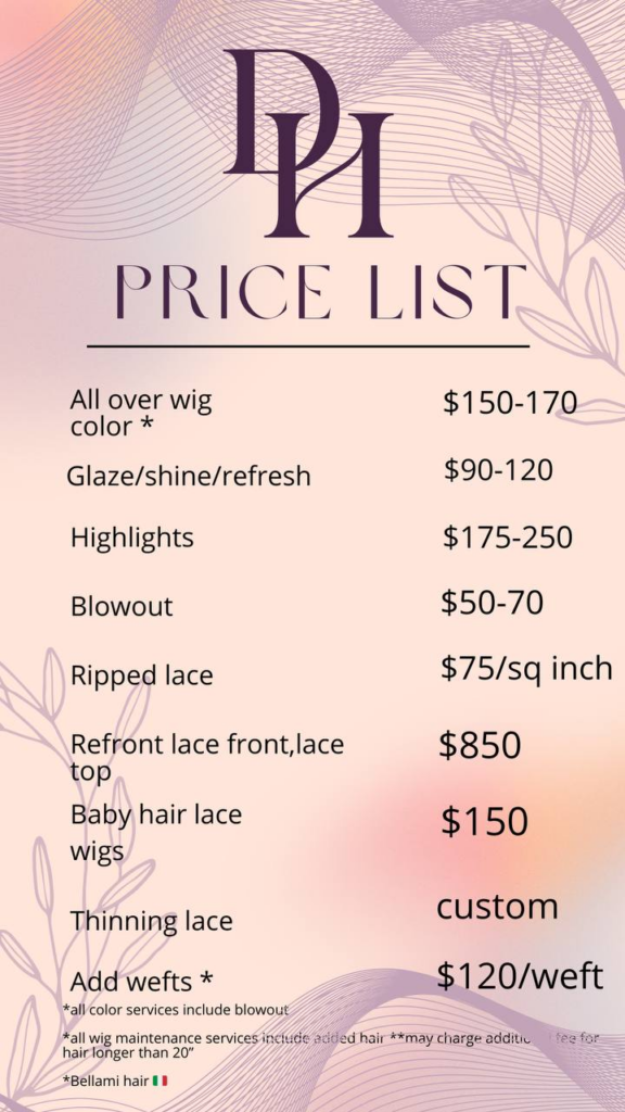 Wig Maintenance price list