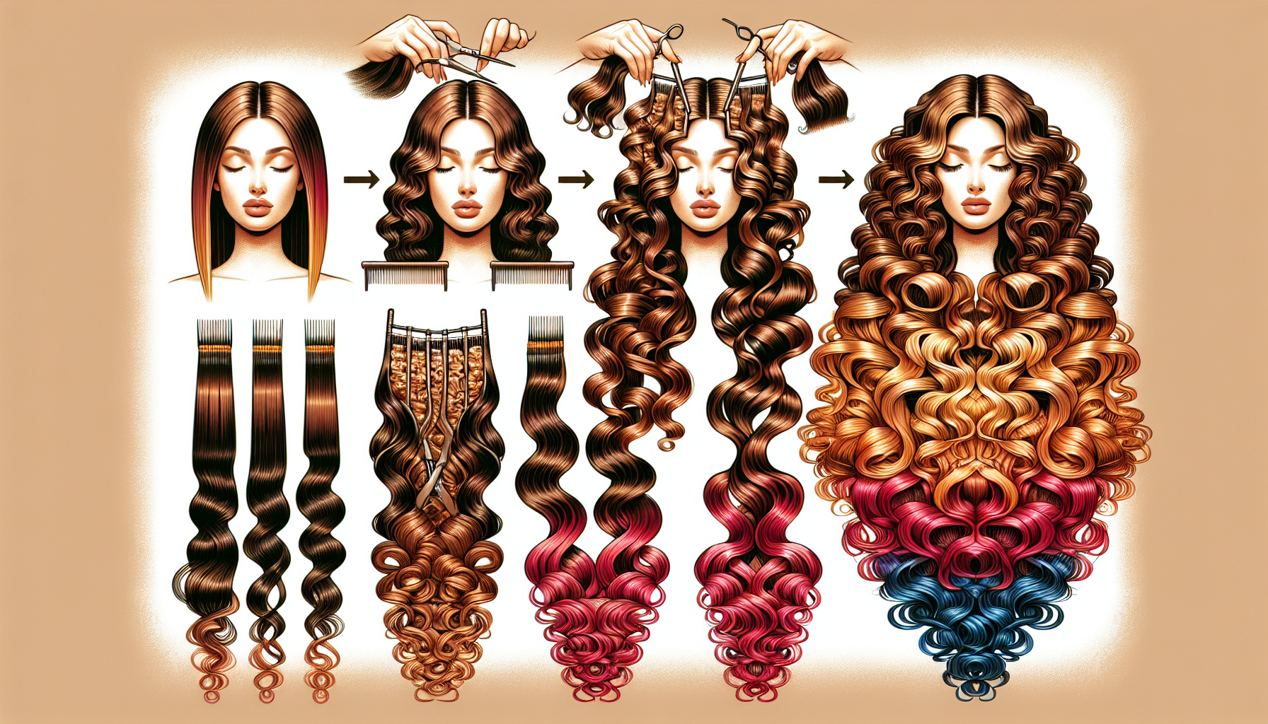 Illustration of customizing curly extensions through coloring and highlights