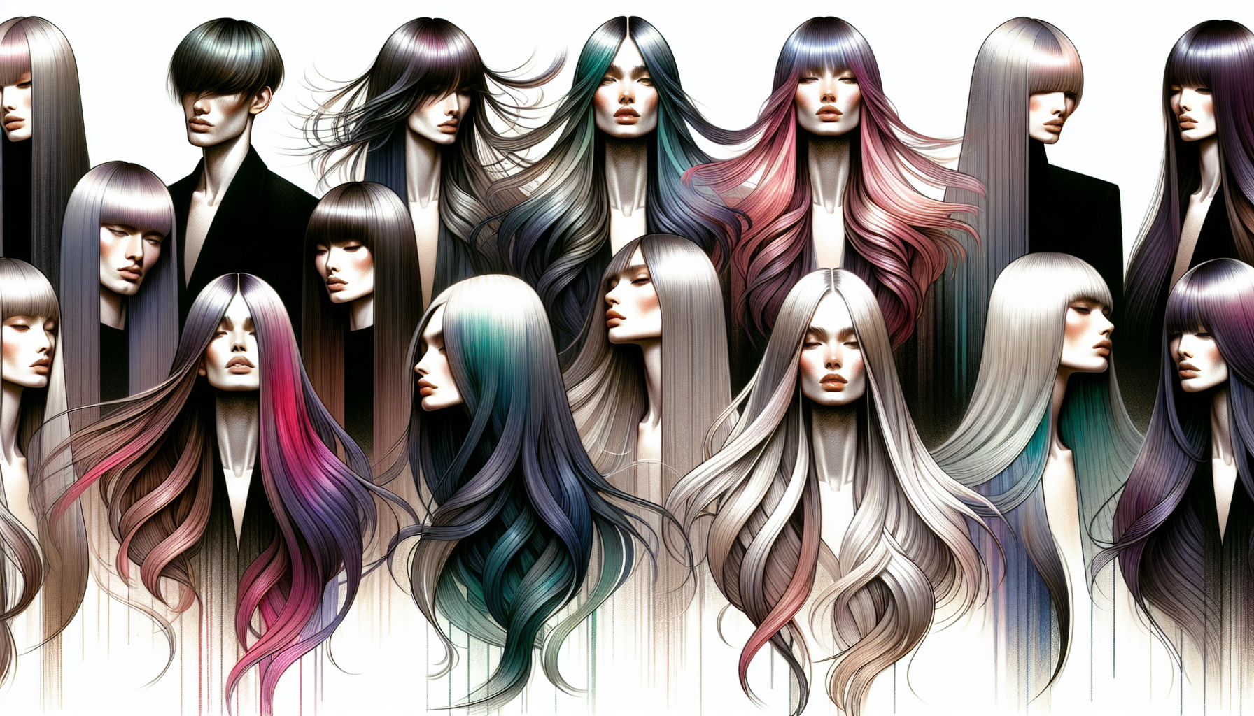 Illustration of modern and edgy ombré hairstyles